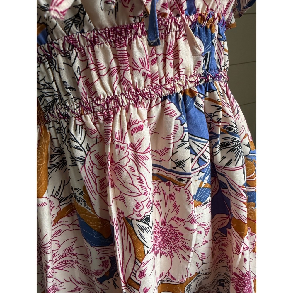 Band of the Free Floral Smocked Mini Dress Pink Blue Ochre Small NWT - Picture 3 of 9